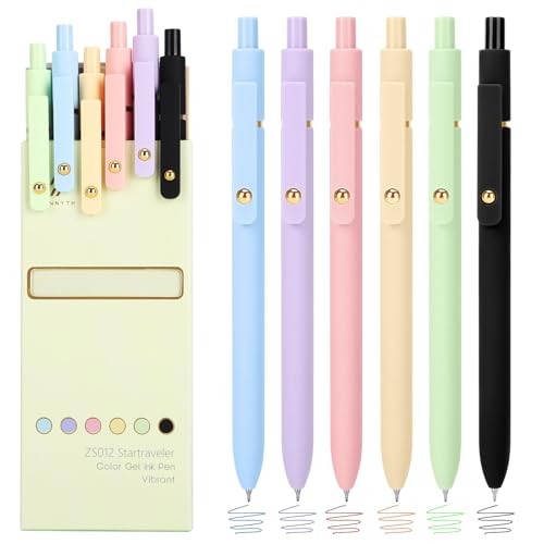 Colored Gel Pens, 0.5mm Fine Point Retractable,Colorful 6Pcs-Aesthetic Colors
