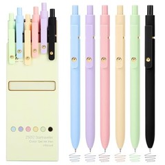 Colored Gel Pens, 0.5mm Fine Point Retractable,Colorful 6Pcs-Aesthetic Colors