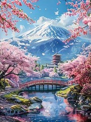 EIBEILI Mount Fuji Paint by Numbers Kit for Adults Beginner,Cherry Blossoms A…