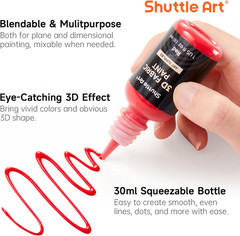 Shuttle Art Fabric Paint, 24 Colors 3D Permanent Paint with Brushes Palette Pen