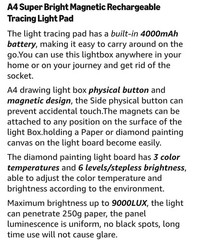 Rechargeable A4 Tracing Light Box Drawing Pad 9,000 Lux Brightness W/ Carry Bag