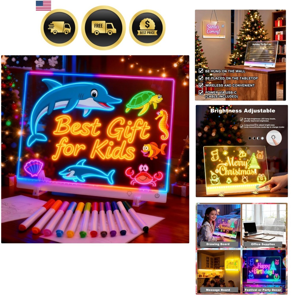 Led Drawing Board with 13 Light Effects, 17″ Rechargeable Glow Doodle LED Not…