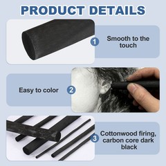 6Pcs Willow Charcoal Sticks, 16-19mm Black Charcoal Pencils Graphite Stick