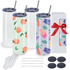 4 Pack 20oz Sublimation Tumblers Bulk, Sublimation Tumbler Blank, Skinny Stra…