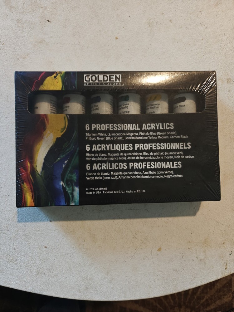 Golden heavy body acrylic paint set 6 Colors 2 Oz Tubes * Sealed