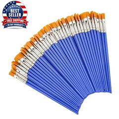 50Pcs Painting Brushes Set Art round Flat Hair Nylon Hair Paint Brush for Oil Ac