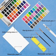72 Colors Large Block Watercolor Paint Set Portable Kit With 3 Paintbrushes