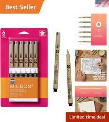 Pigma Micron Fineliner Pens – 6 Pack – Black Ink, Waterproof, Fine Point