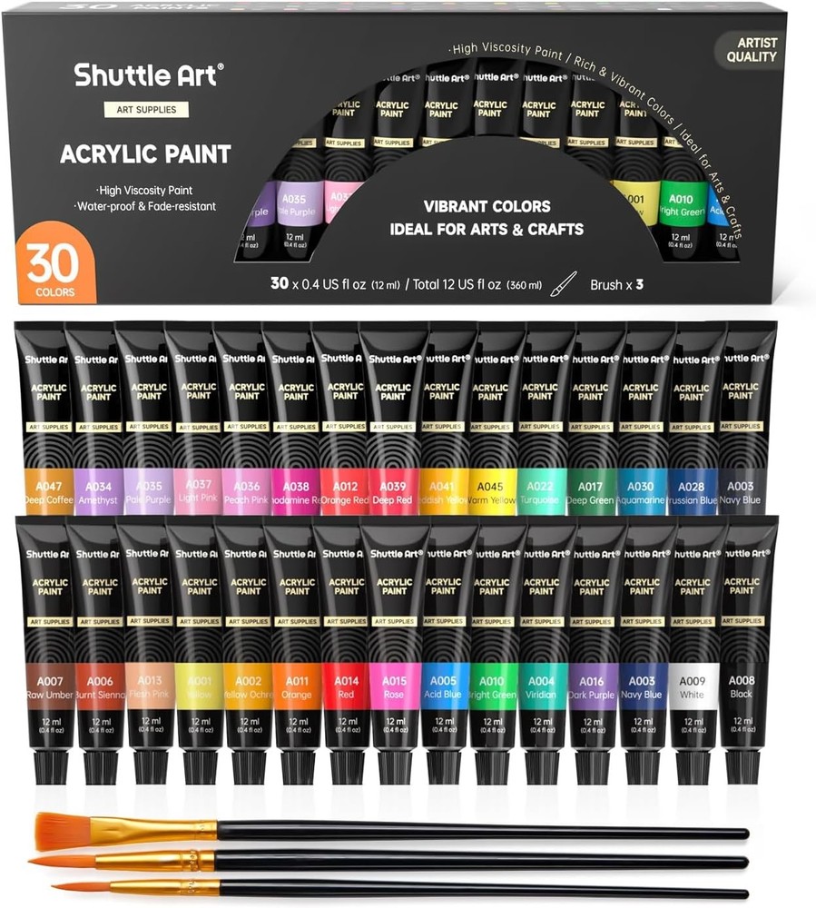 Shuttle Art Acrylic Paint Set 30 x12ml Tubes Non Toxic