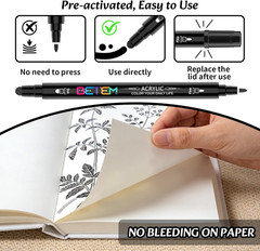 6 Black Dual Tip Acrylic Paint Markers, Fabric Decorating Kits Premium Water-Bas