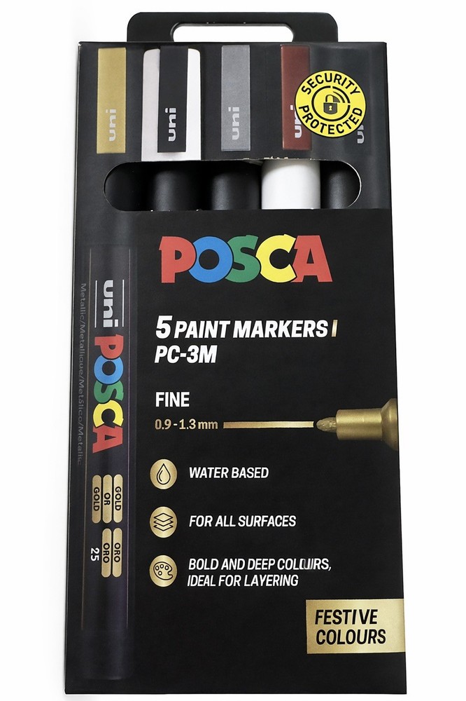 Posca Markers (Pack Of 5) Festive Colours Gold Silver Bronze White Black