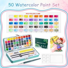 50 Colors Watercolor Paint Set, With Watercolor Paper, Palette, Brushes, Wate…