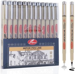 Micro Fineliner Drawing Art Pens: 12 Black Fine Line Waterproof Ink Set Artis…