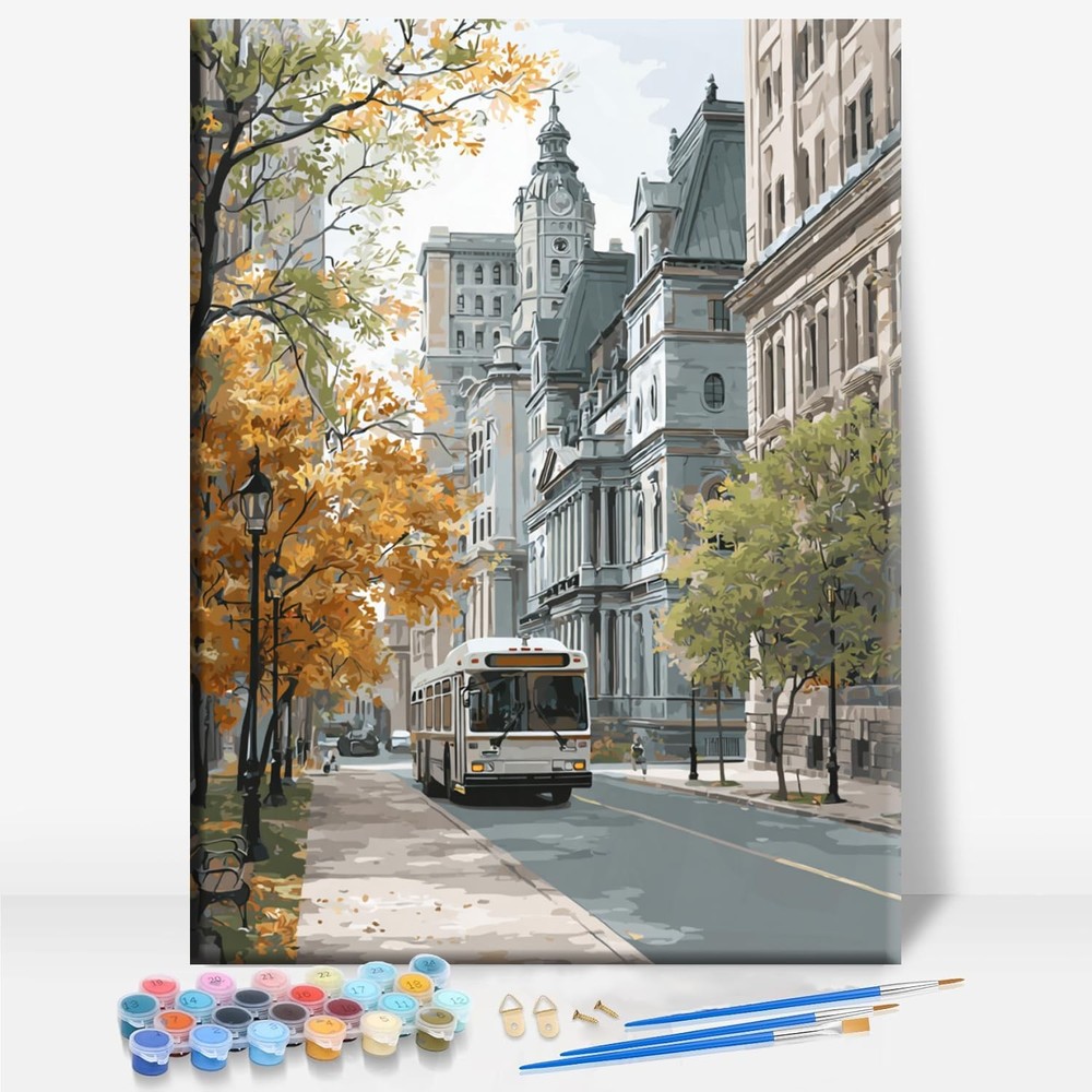 Montreal Downtown Canada Location Framed Canvas DIY Paint by Numbers Kit Bar …