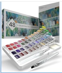 Watercolor Paint Palette 48 Premium Colors with Paper Pad 2 Refillable Brushes