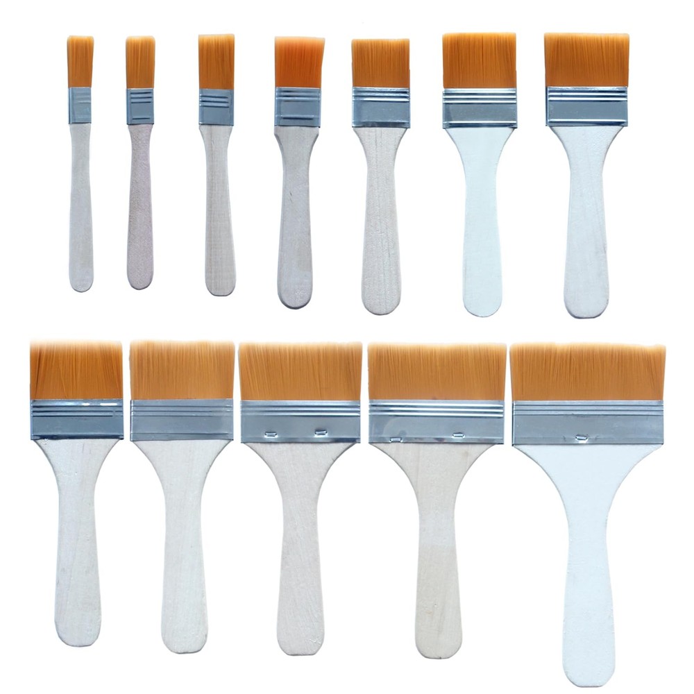 12 Multi Size Durable Art Brushes – Wooden Handle Oil default, Unitary