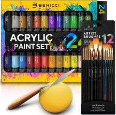 Affordable 24-Color Acrylic Paint Set with Brushes & Accessories – Perfect Gift!