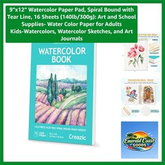 16-Sheet 9×12 Watercolor Paper Pad – Eco-Friendly, Ideal for Students & Artists