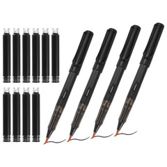 4Pcs Calligraphy Brush Pens, Fountain Ink Brush Pen Refillable with 10Pcs Ink…