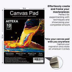 Canvas Paper Pad, 9”X12” Canvas Pad, 10 Sheets, 12.3 Oz Gesso, Glue Bound, Art S