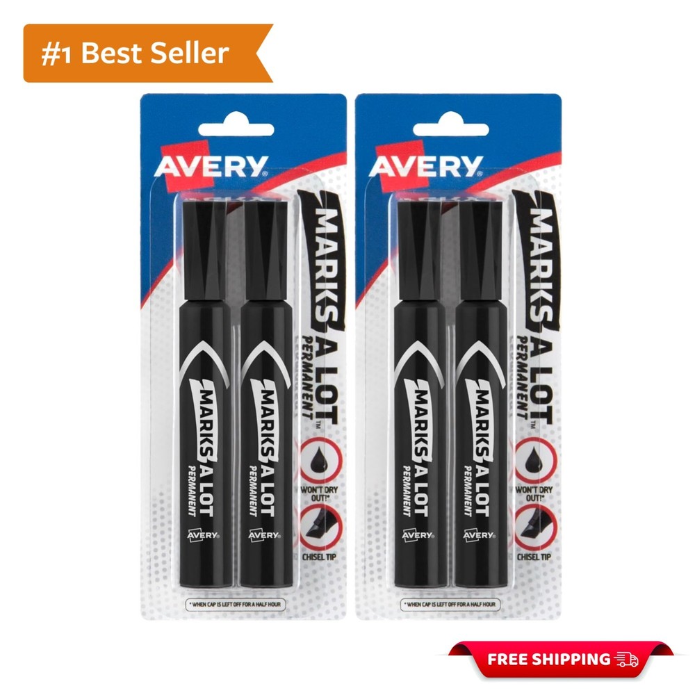 Quick-Dry Chisel Tip Black Permanent Markers – 2 Pack, Perfect for Any Surface
