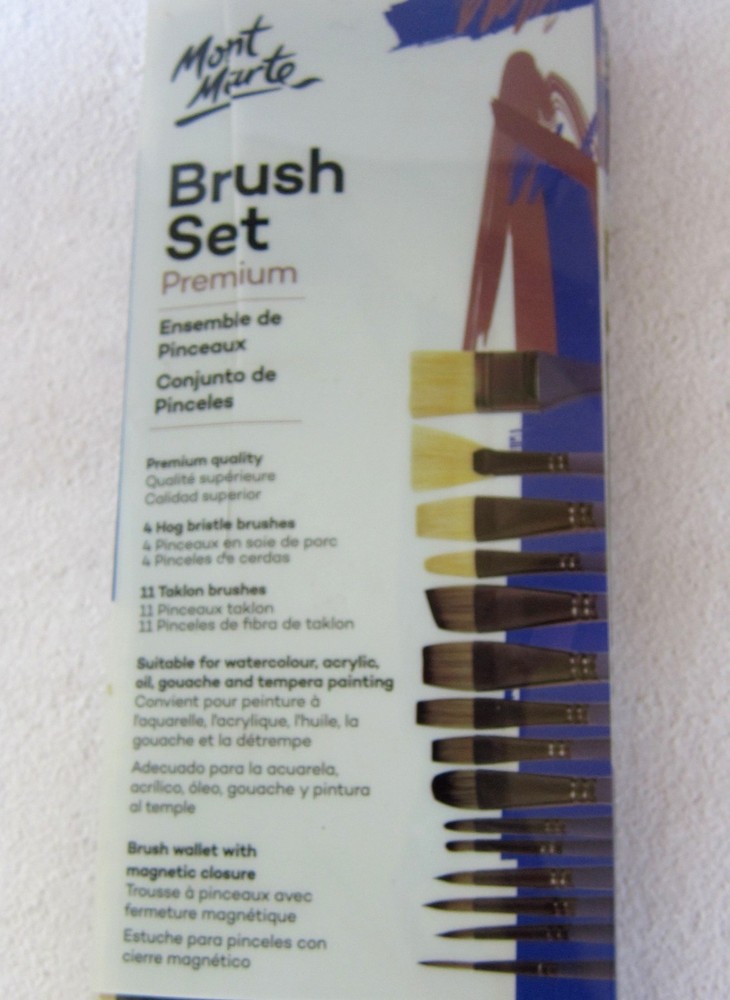 Mont Marte Premium Paint Brushes 15 Set Artist Acrylic Oil Bristle Art Craft