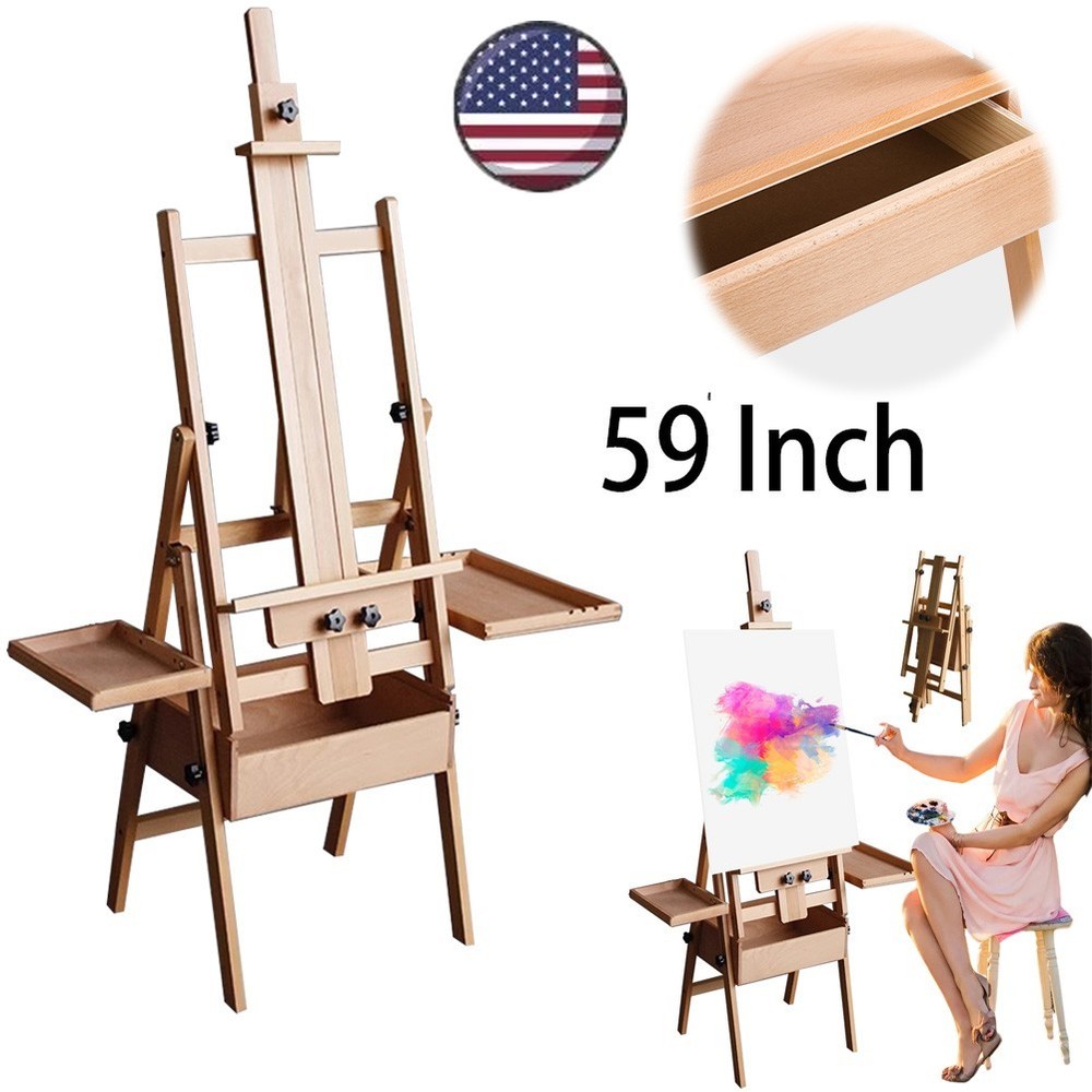 Professional Artist Easel Studio H-Frame Easel Adjustable Solid Beech Wood