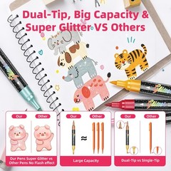 96 Colors Dual Tip Glitter Markers for Adults, 48 Pack Glitter Paint Pens wit…