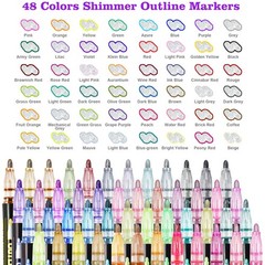 Glitter Markers Outline Pens Metallic: 48 Double Line Outline Markers,Self Ou…