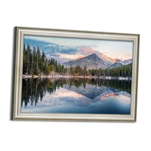 Framed Lake Canvas Wall Art: Mountain Range Skyline 36L” x 24W” Lake Mountain