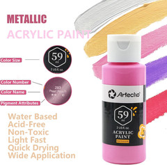 Artecho Acrylic Paint Set, 12 Metallic Colors Bottles (59Ml / 2Oz) Art Craft Pai