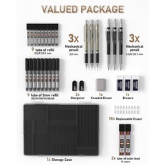 35PCS Art Mechanical Pencil Set – 3 Metal Drafting Pencils & 20 Lead Refills for