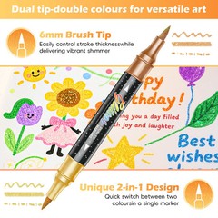 Glitter Effect Brush Markers, Dual-Tip, Two-Color, for Doodle Drawing.