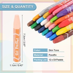 Skin Tone Oil Pastels, 12Pcs Soft Oil Crayons