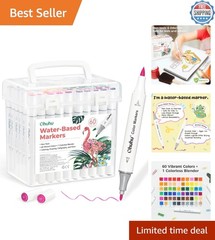 Coloring Markers for Adults & Kids – 61 Pieces with Colorless Blender and Swatch
