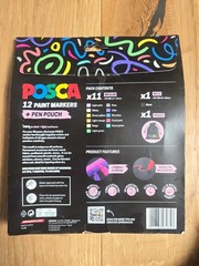 Uni-ball Posca Pastel Paint Marker Pens 12 + Pen Pouch Bag 11 x PC-5M 1 x PC-7M