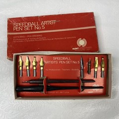Vintage Hunt Speedball Artist Pen Set No 5 w 2 Pens 9 Nibs USA in Original Box