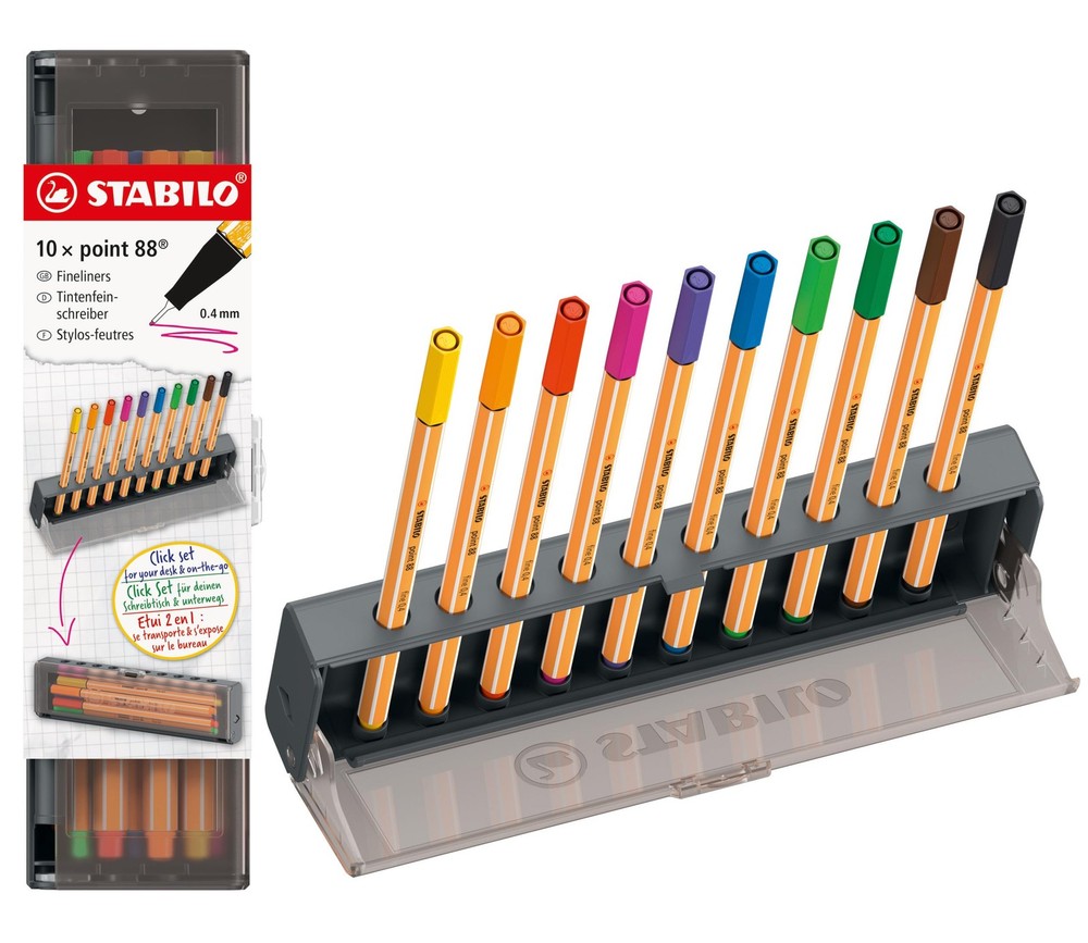 STABILO point 88 – Fineliner – Click Set da 10 – Colori assortiti