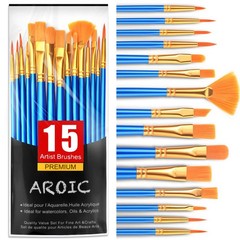 15 Pcs Artist Paint Brush Set Nylon Hair Wood Handle for Acrylic Oil Watercolor