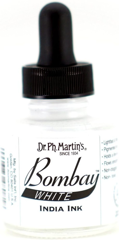 Dr. Ph. Martin’s Bombay India Ink (8BY) Bottle, 1.0 oz, White, 1 Bottle