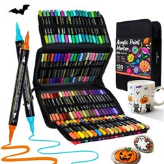 120 Colors Acrylic Paint Markers – Dual Tip Fine & Brush Pens for DIY Crafts, Ro