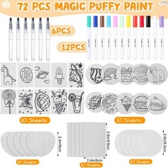 68 Pcs Magic Foam Texture Painting Kit Magic Puffy Paint Include 12 Colors Ac…
