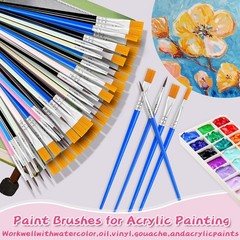 Acrylic Paint Brushes 48 Pcs, Watercolor Canvas Face Art Set, Multicolor