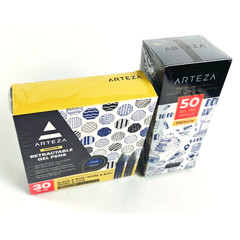 ARTEZA Gel Pens, Set of 30 Blue and Black With 50 Blue Refills 0.7mm Quick Dry