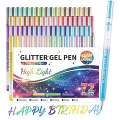 Glitter Gel Pens for Adult Coloring, 72 Colors Special Shining Metallic Glitt…