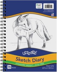 Sketch Diary 12×9 Inch 70 Sheets Spiral Bound Heavy Chipboard Back Dry Media