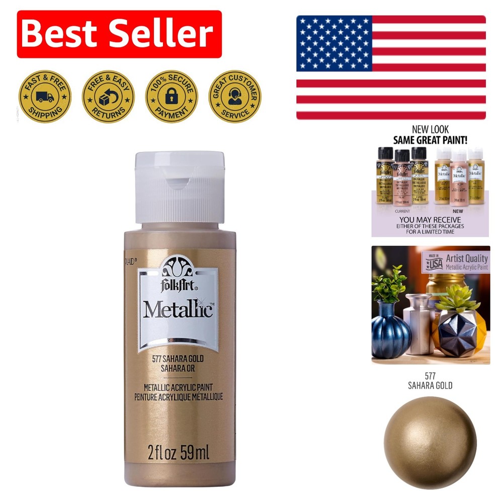 Versatile Sahara Gold Metallic Acrylic Paint 2 oz for Indoor & Outdoor Arts