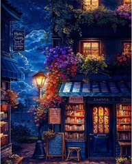 Colorful Bookstore Paint by Numbers Kit for Adults DIY Acrylic Canvas Wall Art