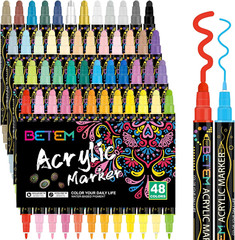 24 Colors Dual Tip Acrylic Paint Pens Markers, Premium Acrylic Paint Pens for Wo