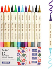 24 Colors Acrylic Paint Markers, 12 Pack A.12Pcs-24Dual Tone